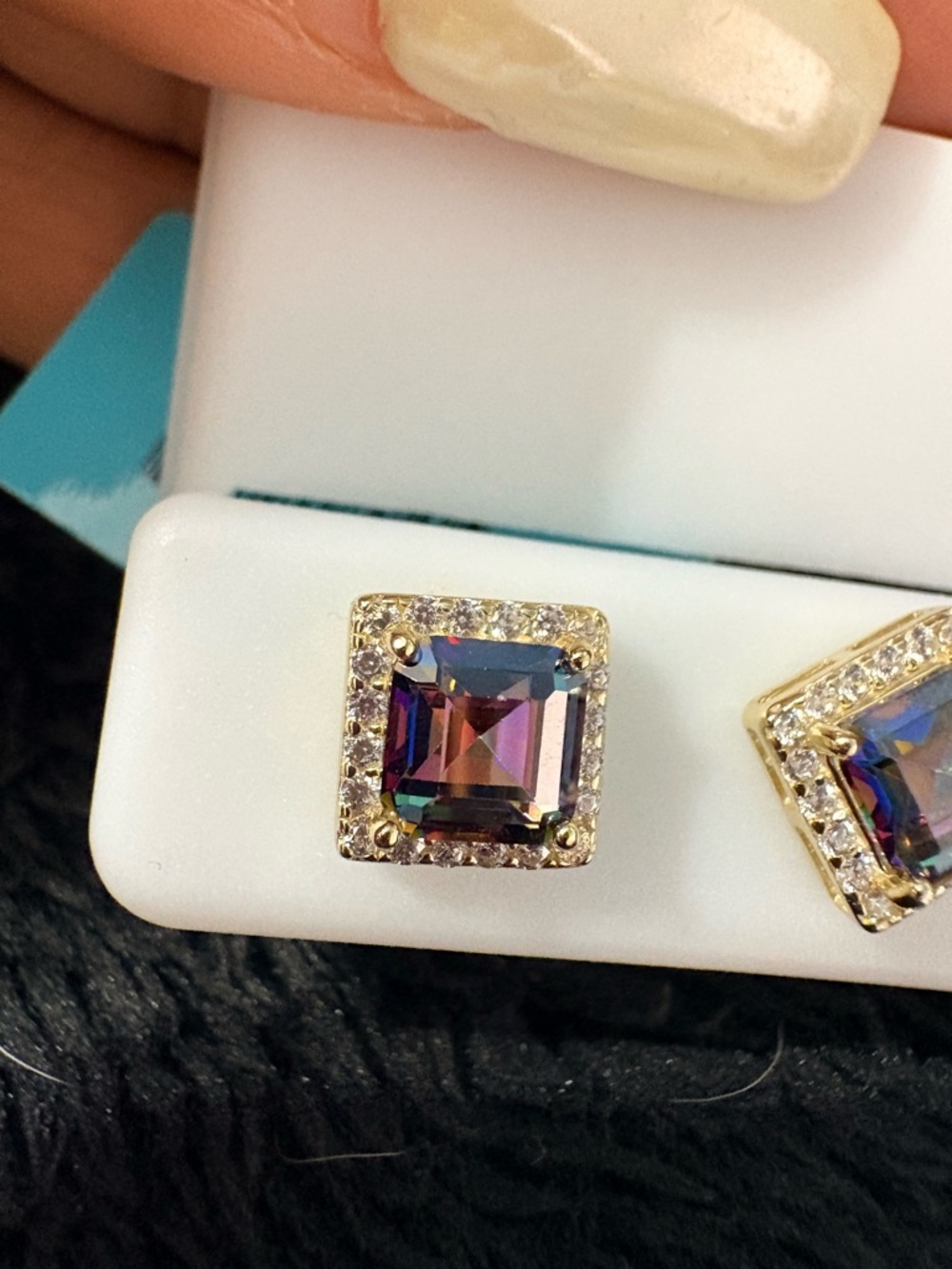 Sterling Silver Mystic Topaz Stud Earrings 2.72 CTTW 6MM Halo - Women Jewelry - Picture 6 of 7